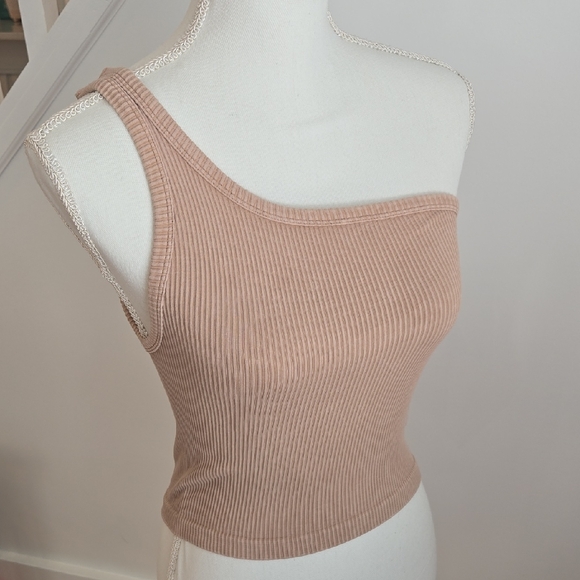 Nikibiki Stretchy Ribbed Tank‎ One Shoulder Cream Beige Tan XS/S - Picture 1 of 3